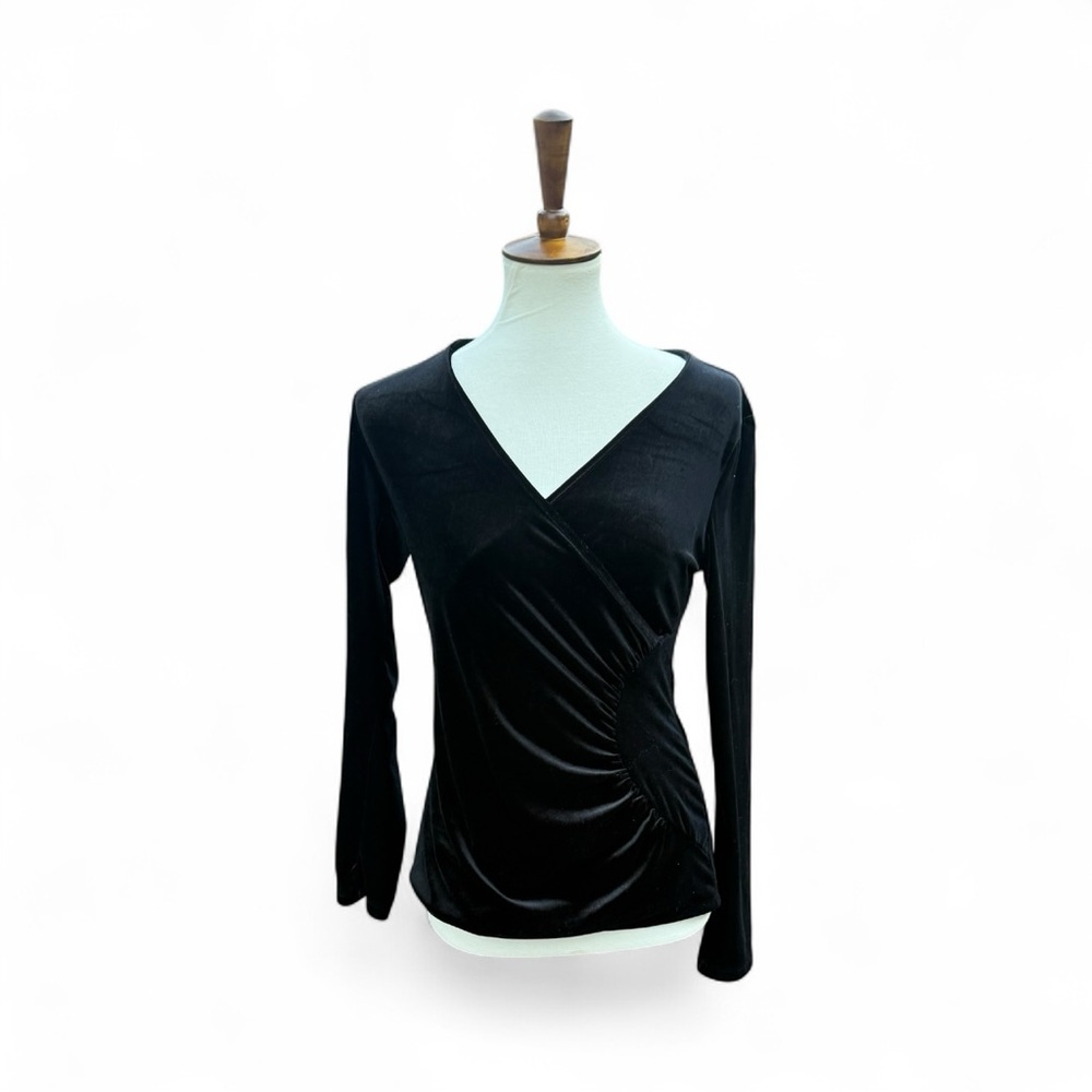 Jon Den Velvet Black V-Neck Wrap Top Size S